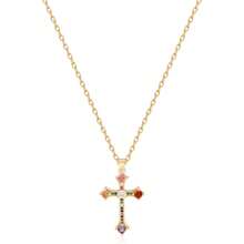 1pc 14K Gold Plated Zirconia Cross Pendant Necklace For Women, Simple & Fashionable, Suitable For Everyday Wear