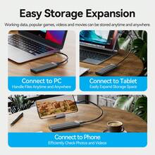VENTION Pro 铝制 M.2 NVMe 和 SATA SSD 外壳 – 超快 10Gbps USB-C（6Gbps/10Gbps）、1 秒内传输 1GB 文件、UASP/TRIM 加速、5 分钟自动休眠 – 适用于 2230/2242/2260/2280 SSD（M+B 键）– 高速外壳带散热器、镀镍端口、免工具设计，适合游戏/编辑 - 深灰色 - 查看 3