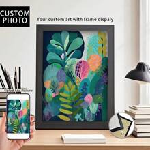 1 Pc, Custom Photo, Polished Plexiglass Wooden Frame,Vibrant Illustrations Of Flowers And Plants,Personalized Canvas Printed Poster Art, Perfect For Families, Couples, Pets' Memories, And A Perfect Gift For Anniversaries