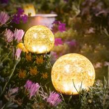 Solar Powered Cracked Glass Ball Outdoor Lights - Garden Pathway Lights With Ground Stakes, Charged 2 Hours, 6-8 Hours Usage, Ideal For Easter, Wedding Decor, Yard, Lawn And Walkways