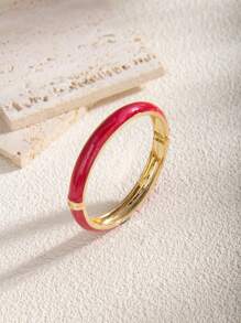 1 Pc Fashion 18K Gold Plated Multi-Color Enamel Flexible Bangle Bracelet, Suitable For Women Daily Wear