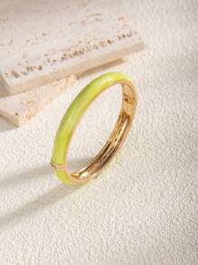 1 Pc Fashion 18K Gold Plated Multi-Color Enamel Flexible Bangle Bracelet, Suitable For Women Daily Wear