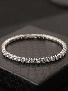 1pc Round Cubic Zirconia Bracelet, Fashionable Minimalist Unisex Daily Wear
