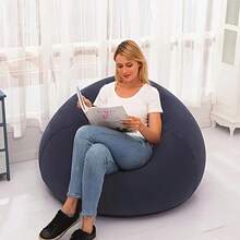 TAIMASI 1pc Beanless Bag Inflatable Lounge Chair, Flocking Multifunctional Portable Inflatable Sofa, Round Single Sofa For Living Room, Office Lunch Break, Outdoor Picnic Camping - Perfect For Labor Day, Thanksgiving, Christmas, And New Year's Outdoor Gatherings And Gifts - Blue - View 7