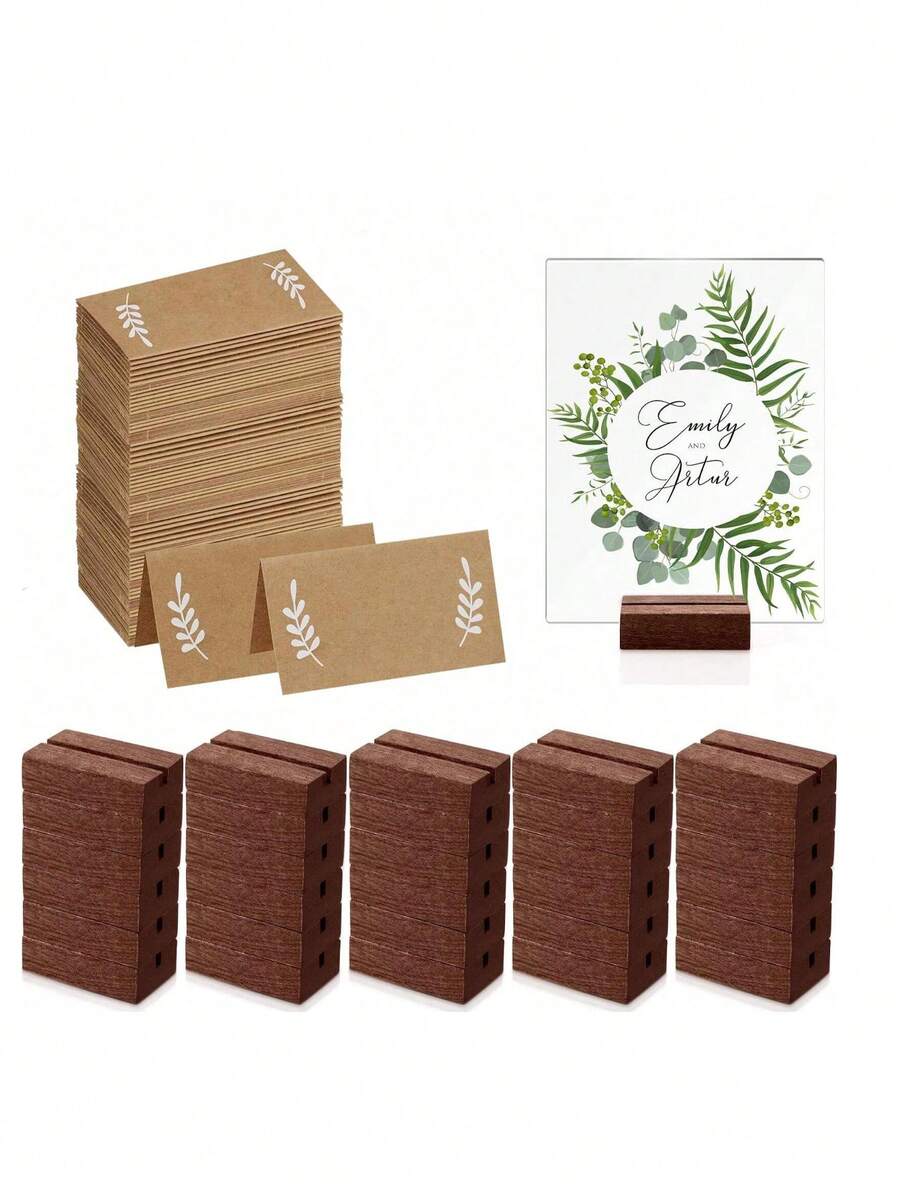 20pcs Wood Place Card Holder With Blank Kraft Paper Place Cards, Rustic Wedding Table Name Number Blank Table Tent Cards,Table Sign Stand For Table Delicate Paper Blank Card Banquet,Photo Number Picture,Holders Signs Stand, Wooden Place Card Holders Bar Bistro Restaurant, Small Placecard Holders Wedding Party Birthday - Multicolor - View 1