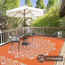 Waterproof Outdoor Rug, Reversible Plastic Straw Patio Camping Rug, Indoor Outdoor RV Mat Carpet For Deck, Camper, Porch, Balcony, Backyard, Picnic - Orange - View 4