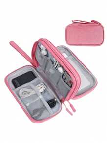 1 حقيبة تخزين صلبة ذات طبقتين من مادة EVA بتصميم بسيط، يمكن تخزين سماعات الأذن والكابلات والشواحن وبنوك الطاقة، صندوق تخزين مستطيل، ضروري للرجال والنساء أثناء السفر، حقيبة منظم لإكسسوارات الإلكترونيات