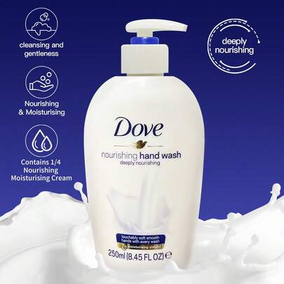  1 Bottle 250ml Dove Milk Scent Deep Nourishing Hand Wash, Milk Essence + Moisturizing Factors, Rich Lather Easy To Rinse, Nourishing Non-Drying, Suitable For Family Daily Use, Adults And Children