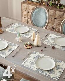 JINCHAN Linen Floral Fall Placemats Set Of 4 Cloth Table Mats Rustic Cottagecore Jacobean Outdoor Seasonal For Kitchen Dining Table Decor Non-Slip Washable Tablemats 13x19 Inch Green - 藍色 - 查看 2