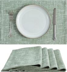 JINCHAN Linen Floral Fall Placemats Set Of 4 Cloth Table Mats Rustic Cottagecore Jacobean Outdoor Seasonal For Kitchen Dining Table Decor Non-Slip Washable Tablemats 13x19 Inch Green - 粗麻布 | 綠色 - 查看 2