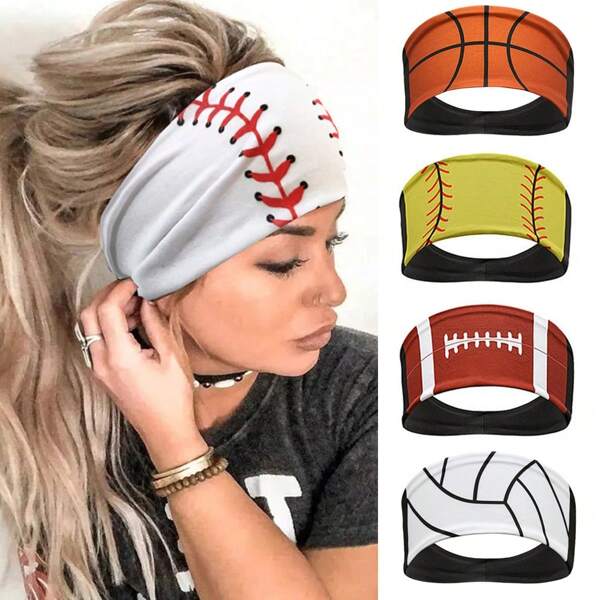 1 pieza Diadema deportiva, pañuelo absorbente del sudor para hombres/mujeres yoga, running, fitness, diadema elástica casual, temática de fútbol/baloncesto, poliéster, accesorios para el cabello de moda para todas las estaciones, diademas clásicas