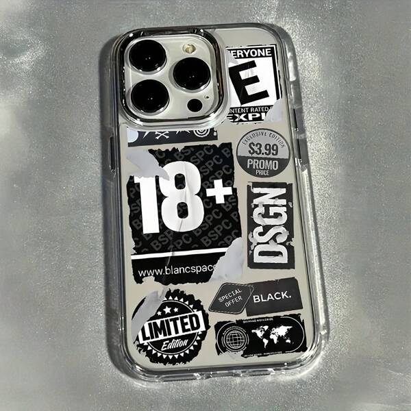 1pc Metal Transparent Personalized English Logo Design Mobile Phone Case, Compatible With IPhone 16 Pro Max/15/14 Plus/13/12/11, Protective Shell Waterproof Shockproof Anti-Fall Scratch Resistant