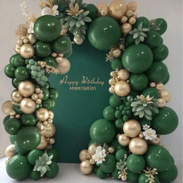 131pcs Olive Green, Gold, Avocado Latex Balloon Garland Arch Decoration Set, Suitable For Birthday Party, Wedding, Baby Shower, Gender Reveal, Anniversary, Holiday, Theme Party, Christmas Decoration