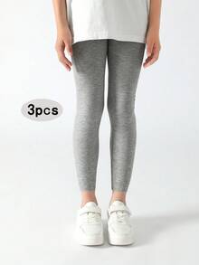 4/3/1pcs Set Girls Plain Color Vertical Striped 7/8 Length Leggings, Elastic Fitted Full Length Tights, All Season Casual Yoga Pants, Cute Sports Style Suitable For Students Daily Wear, Soft & Comfortable, Versatile, Back To School Season - Multicolor - View 50