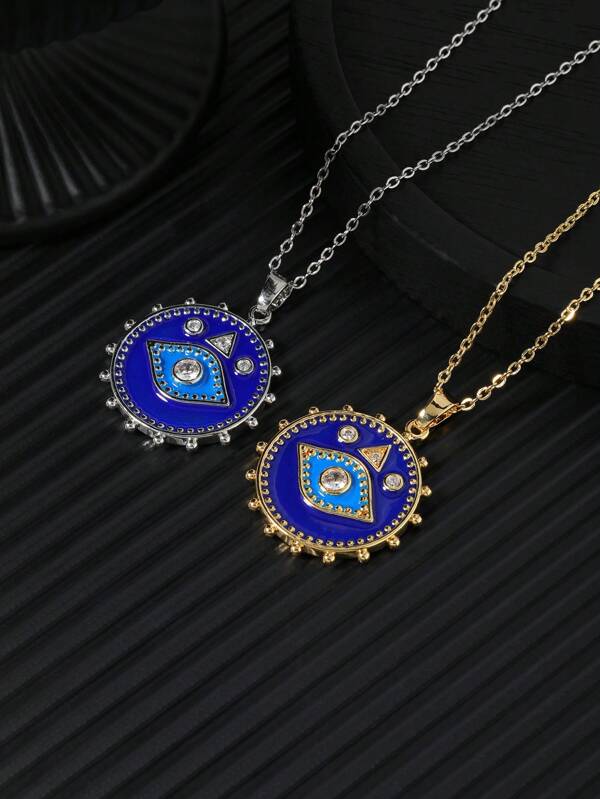 1pc Blue Teardrop Eye Pendant Necklace, Suitable For Daily Wear