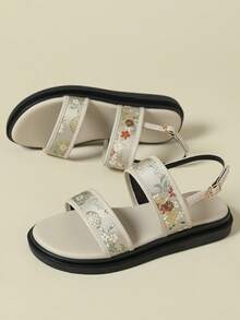 Sandale pentru femei cu talpă groasă și cataramă, model boem cu imprimeu floral, vârf deschis, platformă confortabilă, pantofi de plajă casual la modă, primăvară/toamnă - Caisă - Vizualizare 4