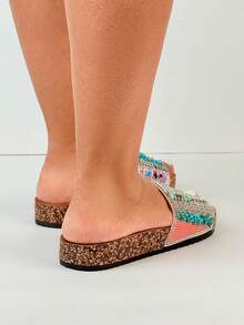 Wedge Sandals Diamond Encrusted Slip-On Bohemian Holiday Slippers - Pink - View 5