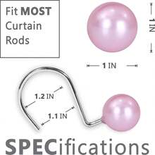 MEIJUANAABlush Pink Shower Curtain Hooks - Elegant Pearl Design Rustproof Stainless Steel Rings - Stylish Coquette Bathroom Accessories & Women Moms Girls Lovers Of Farmhouse Boho Vintage Décor - Grey - View 9
