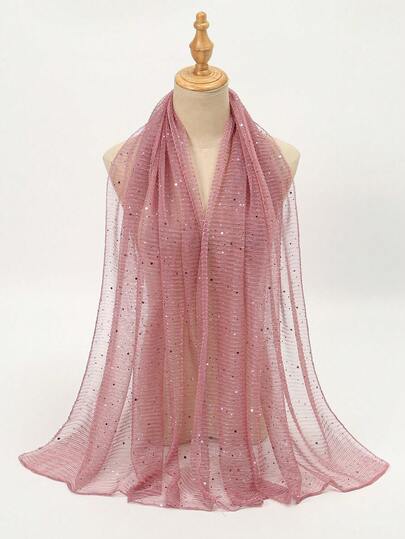 1条闪亮亮片点缀轻薄围巾，时尚透气，女士连衣裙适用