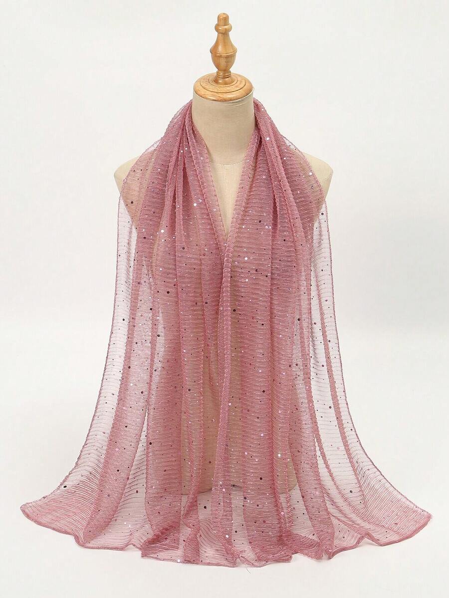 1 chiếc khăn choàng nhẹ đính sequin lấp lánh, thời trang và thoáng khí, dành cho nữ khi mặc váy - Hồng - Xem 1