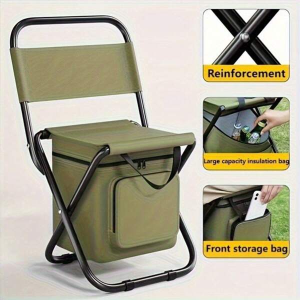 Portable Outdoor Folding Ice Pack Chair With Storage Bag And Backrest Insulation Function 3-In-1 Leisure Camping Fishing Cute Small Chair Ultra Lightweight Portable Folding Fishing Chair With Back Support Cooling Bag, Sturdy And Multifunctional Outdoor Seat For Fishing