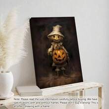 1pc Scarecrow With Pumpkin Wall Art Print Vintage Halloween Painting Spooky Decor Rustic Decor Dark Rustic Gothic Print Dark Victorian College Art For Home, Bedroom, Kitchen, Living Room, Bathroom, Hotel, Coffee Shop, Office Decoration, Halloween Wall Art, Modern, Vintage Home Decor Halloween Decor Fall Decor Room Decor