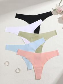 5 Pack Ladies' Sexy Low Rise Seamless Thongs, Comfort Fit - Multicolor - View 4