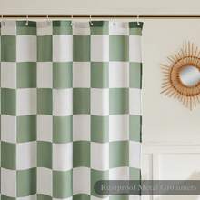 Checkered Shower Curtain, Sage Green Shower Curtains For Bathroom, Cute Retro Checkerboard Shower Curtain Vintage Aesthetic, Machine Washable Fabric Bath Curtain, 72''x72'' - 綠色 - 查看 5