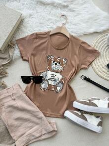 Camiseta blusa T-Shirt Feminina Algodão Com estampa de urso, algodão confortável e moderno!!!
