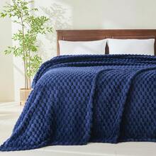 Super Soft King Blanket Pink Premium Silky Flannel Fleece 3D Ribbed Jacquard Lightweight Bed Blanket All Season Use (Pink Ribbed, King(90"X110")) - Dark Navy - View 11