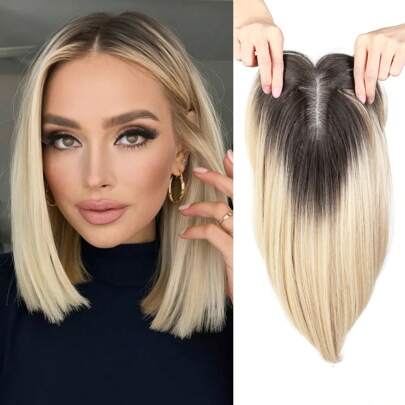 4x2.5 蕾丝发饰，手工制作，女士适用 - 合成材质，直发，渐变金色，窗帘刘海，自然造型，为稀疏头发增添蓬松感和时尚感，基本款，易于佩戴，无需缝纫，适合稀疏头发的发饰