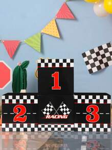 4 piezas de 27*27cm Cajas de fondo para fiesta de carreras de coches, diseño de podio a cuadros negros y blancos, decoración de fiesta de cumpleaños con tema de carreras, cajas con diseño de bandera de carreras, accesorios de fiesta de cumpleaños, decoración de fondo para fotos de autos de carreras
