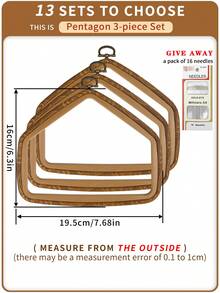 3pcs/Set Brown Premium PP & PVC Embroidery Hoops With Vintage Wood Grain Pattern, Durable Cross Stitch Frame With 16 Embroidery Needles - Brown - View 24