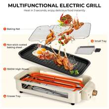 SUSTEAS 1700W Electric Indoor Grill – 2-In-1 Grill & Griddle With Removable Plates – Non-Stick & Dishwasher Safe – Adjustable Temperature Control – For Steak, Burgers, Vegetables (White)