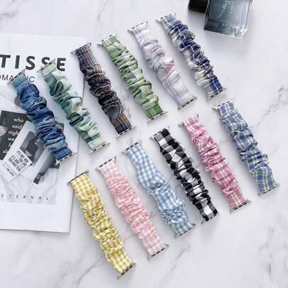 Scrunchie Watch Strap Compatible With Apple Watch Band Women 41mm 40mm 38mm S10-42mm Casual Fashionable Wristband Compatible With IWatch Simple And Luxurious Apple Watch Gift For Daughter Return To School Smart Watch Replacement Watch Strap For Holidays