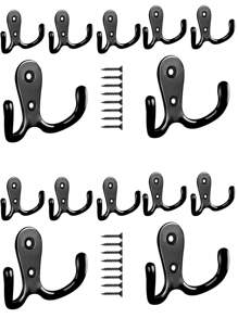 20 piezas Ganchos dobles de acero inoxidable, material de metal, fácil instalación con tornillos incluidos, adecuados para toallas de baño, batas de baño, organización de ropa de dormitorio, elegante almacenamiento en el hogar