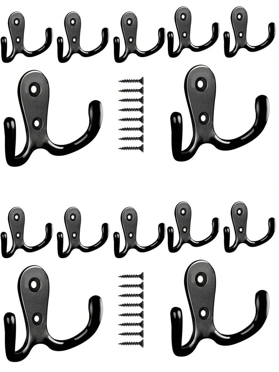 20 piezas Ganchos dobles de acero inoxidable, material de metal, fácil instalación con tornillos incluidos, adecuados para toallas de baño, batas de baño, organización de ropa de dormitorio, elegante almacenamiento en el hogar