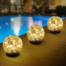 Solar Powered Cracked Glass Ball Outdoor Lights - Garden Pathway Lights With Ground Stakes, Charged 2 Hours, 6-8 Hours Usage, Ideal For Easter, Wedding Decor, Yard, Lawn And Walkways