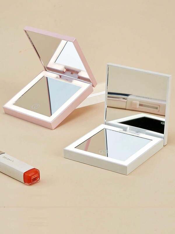 Espejo de maquillaje portátil LED de alta definición, plegable y de mano con iluminación, con aumento para dormitorio, mujeres