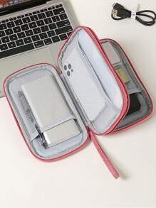 1 حقيبة تخزين صلبة ذات طبقتين من مادة EVA بتصميم بسيط، يمكن تخزين سماعات الأذن والكابلات والشواحن وبنوك الطاقة، صندوق تخزين مستطيل، ضروري للرجال والنساء أثناء السفر، حقيبة منظم لإكسسوارات الإلكترونيات