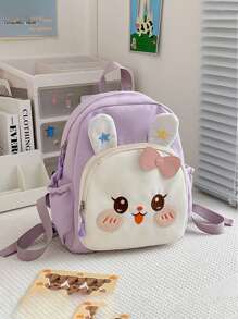 1pc New Japanese Style Simple Bunny Backpack, Casual And Simple, Zipper Design, Adjustable Shoulder Straps, High-End Solid Color Matching, Suitable For School And Travel, Can Easily Accommodate Daily Necessities, Versatile Items, Fashion Darling, Suitable For All Styles And Occasions, Style Adaptability Is Very Strong