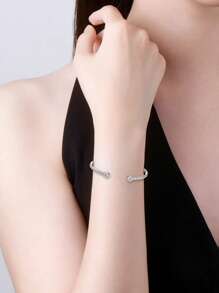 XUJIA 1PC 925 Sterling Silver Solid Moissanite Bangle For Women Fashion Cuff Bangle D Color 5mm Round Cut Moissanite Bangle Engagement Wedding Birthday Jewelry Gifts For Her