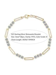 XUJIA 1 Peça Pulseira de Moda Moissanita para Mulheres, Pulseira de Prata de Lei 925 com Moissanita, Moissanita Cor D, Corte Redondo de 3mm, Joias de Noivado, Casamento, Aniversário, Presentes para Ela com Certificado GRA, 18cm/7,09 polegadas