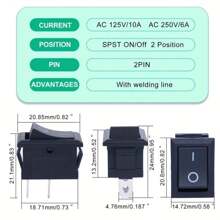 DaierTek Mini ON And Off Rocker Switch 12V 20A T85 2 Pin SPST Small ON Off 120V 10A Rocker Toggle KCD1 Switch Pre-Wired Black For Automotive, Car -10Pack