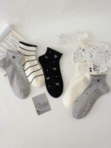 5/10 par krótkich skarpetek z kokardką, z niskim wycięciem, urocze skarpetki w groszki na lato i jesień, miękkie, wygodne, oddychające, modne, codzienne krótkie skarpetki