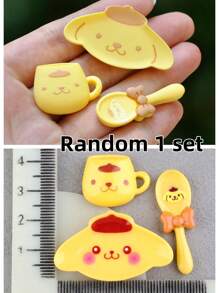 Sanrio 1 set de 3 pièces de la série Sanleo, décorations, tasses en résine DIY, assiettes, cuillères, accessoires pour cheveux, décorations d'étuis de téléphone portable, forme unique, premier choix pour les cadeaux, jeu riche, convient pour Noël, la Saint-Valentin, collection, décoration, etc., le meilleur cadeau pour les femmes.