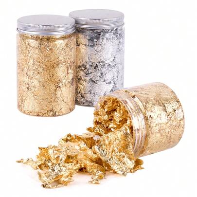 金箔片，树脂用金箔片，3g/5g/10g 金属箔片，适用于美甲、绘画、工艺品、环氧树脂、珠宝制作、蜡烛制作、DIY 工艺品（金色和银色）