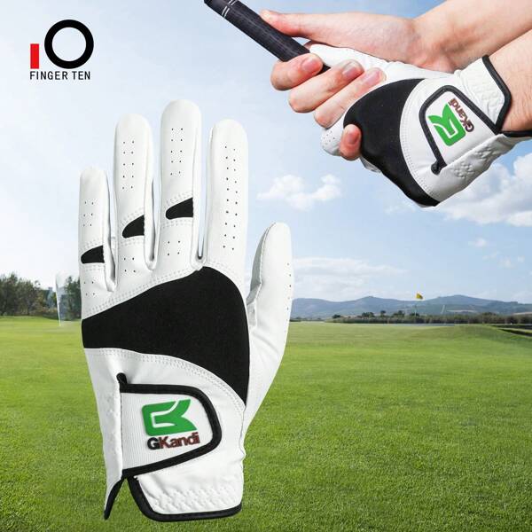 FINGER TEN Guantes de golf FINGER TEN para hombres diestros, de piel con agarre para todo tipo de clima, un solo paquete, guantes de golf para mano izquierda para hombres, suaves, transpirables y flexibles para golfistas, tallas desde Pequeña hasta Extra Grande