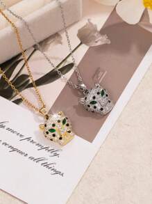 1 pièce Collier pendentif en acier inoxydable à tête de panthère avec strass, mode personnalisée. Convient pour le port quotidien des femmes et des couples. Peut être un cadeau pour l'anniversaire, les vacances, Halloween