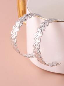 1 đôi Mạ vàng Hình chữ C Lá cây Hoa tai , Châu Âu và Châu Mỹ Thời trang Cơ bản Đồ trang sức - Bạc - Xem 7